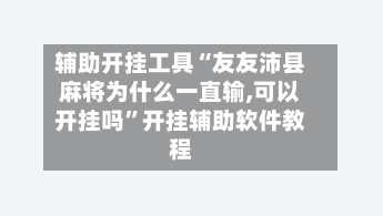 辅助开挂工具“友友沛县麻将为什么一直输,可以开挂吗”开挂辅助软件教程-第3张图片